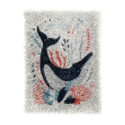 Vector Illustration of Abstract Blue Whale DIY Latch Hook Rug Kits Crochet Yarn Printed Match Embroidery Needlework Carpet Cover Hook and Latch Kit Tapestry Christmas Floor Decoration 38x52cm(1)