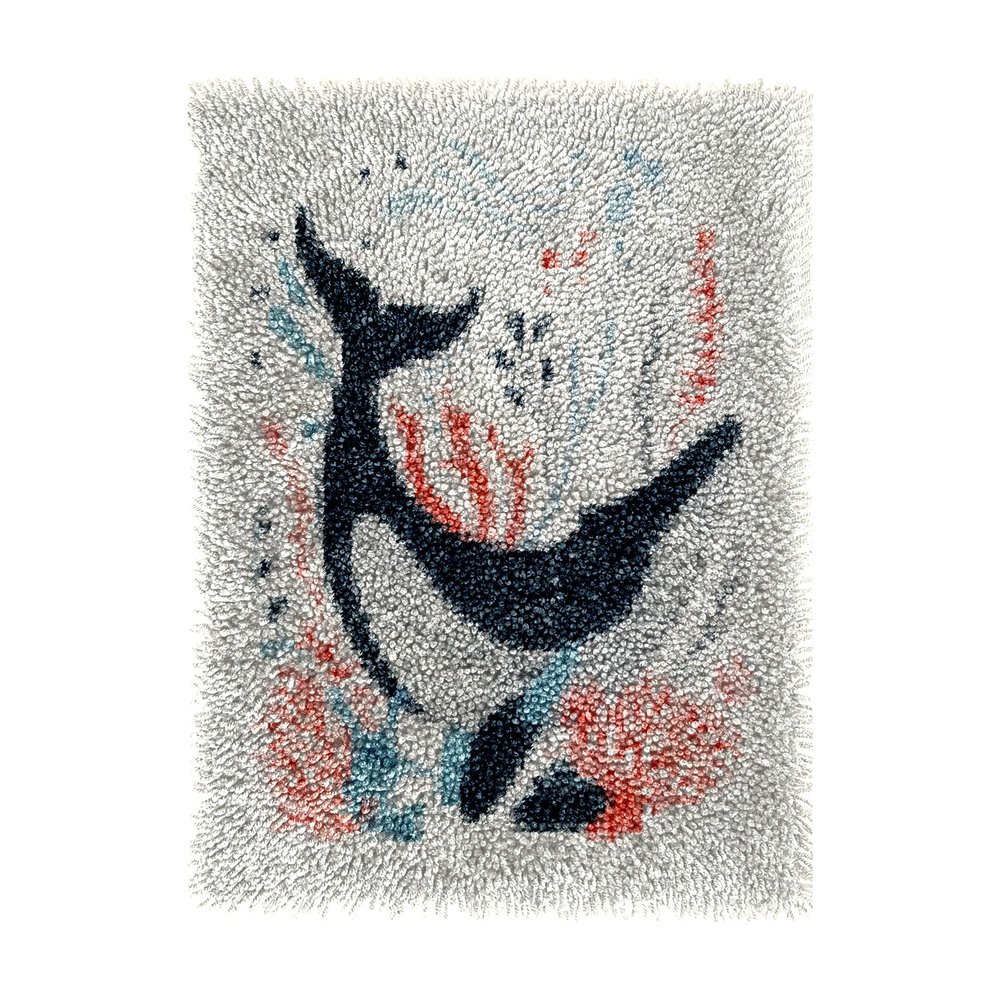 Vector Illustration of Abstract Blue Whale DIY Latch Hook Rug Kits Crochet Yarn Printed Match Embroidery Needlework Carpet Cover Hook and Latch Kit Tapestry Christmas Floor Decoration 38x52cm(1)
