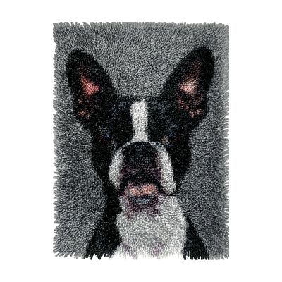 Cute Boston Terrier Portrait DIY Latch Hook Rug Kits Crochet Yarn Printed Match Embroidery Needlework Carpet Cover Hook and Latch Kit Tapestry Merry Christmas Floor Decor 38x52cm(1)