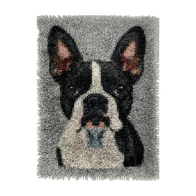 Cute Boston Terrier Portrait DIY Latch Hook Rug Kits Crochet Yarn Printed Match Embroidery Needlework Carpet Cover Hook and Latch Kit Tapestry Merry Christmas Floor Decor 38x52cm(7)