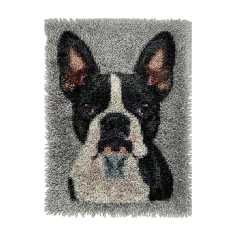 Cute Boston Terrier Portrait DIY Latch Hook Rug Kits Crochet Yarn Printed Match Embroidery Needlework Carpet Cover Hook and Latch Kit Tapestry Merry Christmas Floor Decor 38x52cm(7)