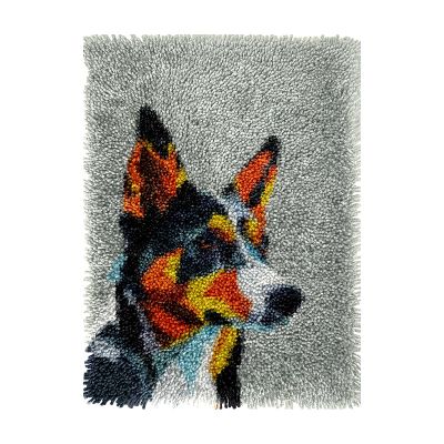 Cute Colorful Portrait of Siberian Husky Dog DIY Latch Hook Rug Kits Crochet Yarn Printed Match Embroidery Needlework Carpet Cover Hook and Latch Kit Tapestry Merry Christmas Floor Decor 40x60cm(4)