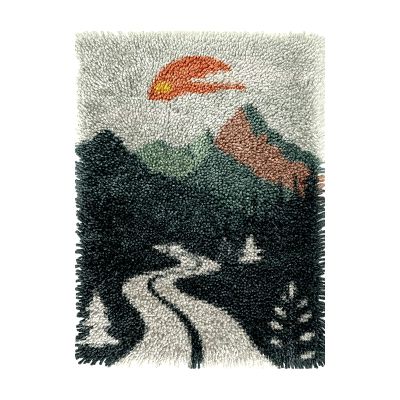 Landscape of Winding Road Mountain Sunset DIY Latch Hook Rug Kits Crochet Yarn Printed Match Embroidery Needlework Carpet Cover Hook and Latch Kit Tapestry Christmas Floor Decor 38x52cm(4)