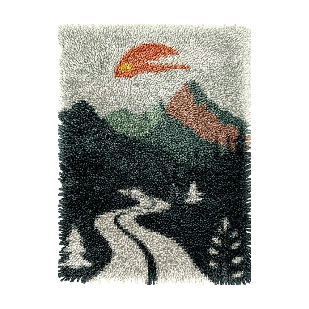 Landscape of Winding Road Mountain Sunset DIY Latch Hook Rug Kits Crochet Yarn Printed Match Embroidery Needlework Carpet Cover Hook and Latch Kit Tapestry Christmas Floor Decor 38x52cm(4)