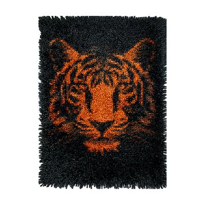Flat Vector Illustration Face of Tiger Latch Hook Rug Kits Crochet Yarn Printed Match Embroidery Needlework Carpet Cover DIY Hook and Latch Kit Tapestry Christmas Floor Decoration 40x60cm(1)