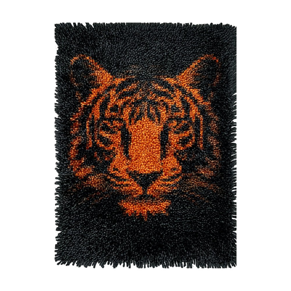 Flat Vector Illustration Face of Tiger Latch Hook Rug Kits Crochet Yarn Printed Match Embroidery Needlework Carpet Cover DIY Hook and Latch Kit Tapestry Christmas Floor Decoration 40x60cm(1)