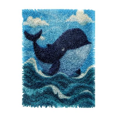 Cute Cartoon Blue Whale in Sea DIY Latch Hook Rug Kits Crochet Yarn Printed Match Embroidery Needlework Carpet Cover Hook and Latch Kit Tapestry Christmas Floor Decoration 38x52cm(3)