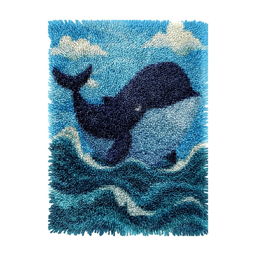 Cute Cartoon Blue Whale in Sea DIY Latch Hook Rug Kits Crochet Yarn Printed Match Embroidery Needlework Carpet Cover Hook and Latch Kit Tapestry Christmas Floor Decoration 38x52cm(3)