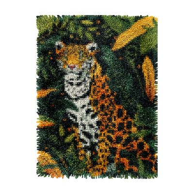 Vector Illustration of Leopard in Trees DIY Latch Hook Rug Kits Crochet Yarn Printed Match Embroidery Needlework Carpet Cover Hook and Latch Kit Tapestry Merry Christmas Floor Decor 38x52cm(1)