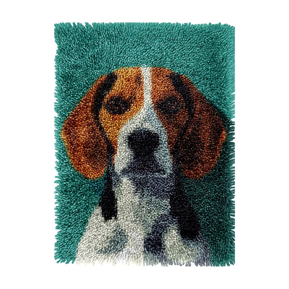 Flat Vector Art Beagle Dog DIY Latch Hook Rug Kits Crochet Yarn Printed Match Embroidery Needlework Carpet Cover Hook and Latch Kit Tapestry Merry Christmas Floor Decor 40x60cm(13)