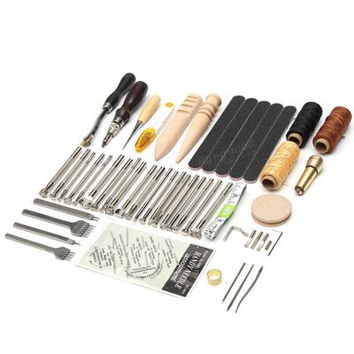 SEWACC 59pcs Leather Craft Tool Kit Complete DIY Sewing Accessories for Upholstery Canvas and Carpets Includes Various Needles for Hand Stitching and Repair