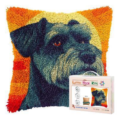 DIY Latch Hook Pillow Kits for Adults Schnauzer Dog with Sunset Printed Pillowcase Crochet Yarns Hooking Handmade Pillow Cover Cushion for Home Sofa Decoration 17x17inch-4