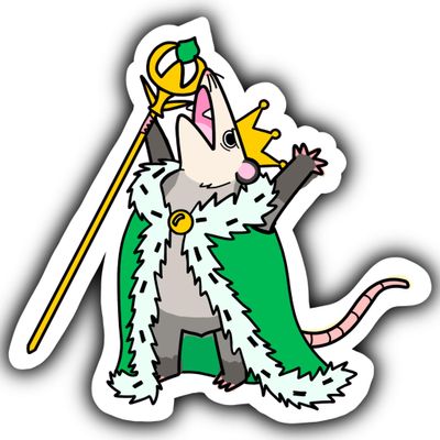 Opossum King Car Bumper Sticker, Cute Funny Fantasy Book Genre Possum Lover Medieval Chaotic Funny Laptop Water Bottle Decal Gift for Nerdy Geeky Teen Tween Boy Crazy Cartoon (3 Inch, White)