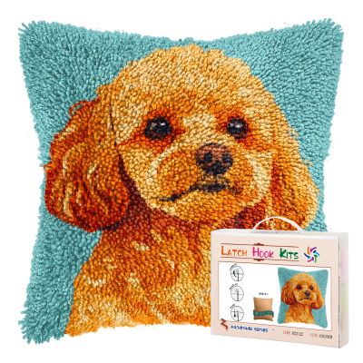 DIY Latch Hook Pillow Kits for Adults Cute Poodle Dog Printed Pillowcase Crochet Yarns Hooking Handmade Pillow Cover Cushion for Home Sofa Decoration 17x17inch-2