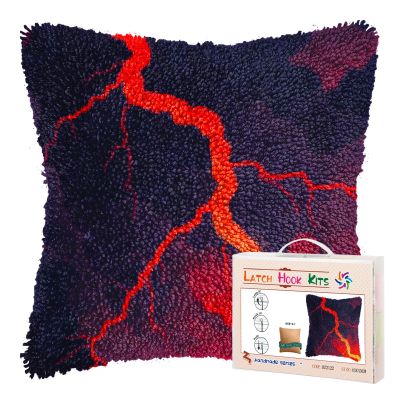 DIY Latch Hook Pillow Kits for Adults Lightning and Dark Clouds Printed Pillowcase Crochet Yarns Hooking Handmade Pillow Cover Cushion for Home Sofa Decoration 17x17inch-3