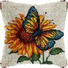 DIY Latch Hook Kits Pillowcase Butterfly and Sunflower Crochet Yarn Pre-Printed Cushion Needlework Pillow Hook and Latch Kit Cushion Home Sofa Decoration 43x43cm view 1
