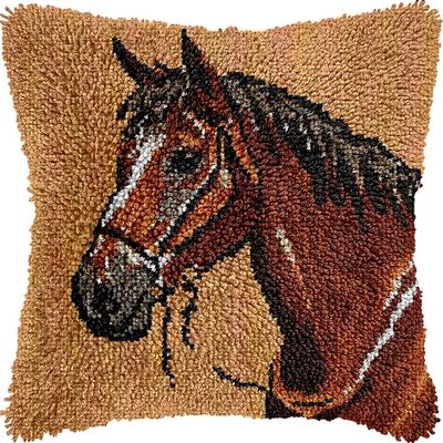 DIY Latch Hook Kits Pillowcase Brown Horse Crochet Yarn Pre-Printed Cushion Needlework Pillow Hook and Latch Kit Cushion Home Sofa Decoration 43x43cm(3)