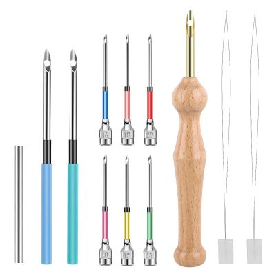 12 PCS Punch Needle Kit, Embroidery Punch Needle Tool Adjustable Embroidery Pen with Ergonomic Wooden Handle, 6 Sizes Interchangeable Needles, Complete Set for Beginners Adults DIY Craft