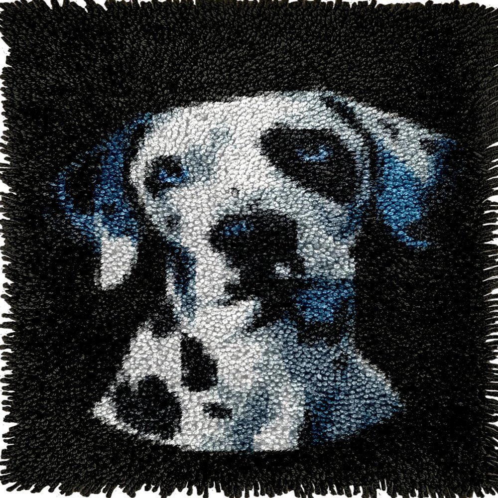 Flat Vector Illustration of Dog Head DIY Latch Hook Kits Pillow Crochet Yarn Printed Cushion Needlework Pillowcase Hook and Latch Kit Pillowcase Christmas Home Sofa Decor 43x43cm(10)
