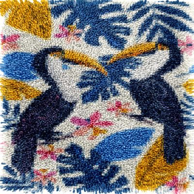 Toucans Couples and Flowers Latch Hook Kits Pillow DIY Crochet Yarn Printed Cushion Needlework Pillowcase Hook and Latch Kit Pillowcase Christmas Home Sofa Decor 43x43cm(6)