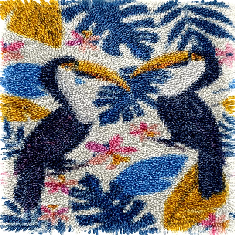 Toucans Couples and Flowers Latch Hook Kits Pillow DIY Crochet Yarn Printed Cushion Needlework Pillowcase Hook and Latch Kit Pillowcase Christmas Home Sofa Decor 43x43cm(6)