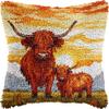 DIY Latch Hook Kits Pillowcase Highland Cow and Baby Cow Sunset Crochet Yarn Pre-Printed Cushion Needlework Pillow Hook and Latch Kit Cushion Home Sofa Decoration 43x43cm(3) view 1