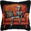 DIY Latch Hook Kits Pillowcase Skeleton Sit on Sofa Crochet Yarn Pre-Printed Cushion Needlework Pillow Hook and Latch Kit Cushion Home Sofa Decoration 43x43cm view 1