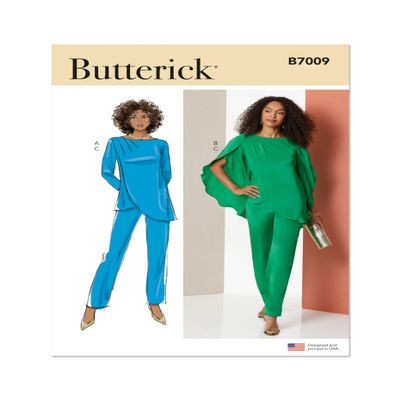 Butterick B7009Y5 Misses' Asymmetric Tunics and Tapered Pants Sewing Pattern Packet, Design Code B7009, Sizes 18-20-22-24-26