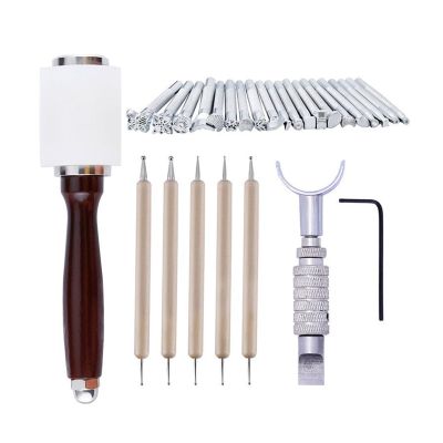 FeiYeup Leather Craft Tools Leather Stamping Tool Leather Carving Embossing Tools DIY Leather Craft Stamps Set T Shape Leather Craft Hammer