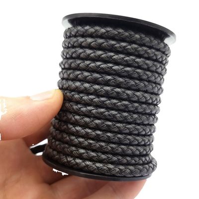 shapesbyX 3 Yards Uncut 5mm Diameter Round Braided Bolo Cords Regenerated Leather Strap for Bracelet Making or Jewelry Beading Antique Gray