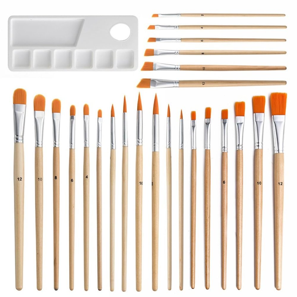 UOHLCX HBJWOV Paint Brush 25-Piece Gouache DIY Graffiti Flat Round Peak Palette Birch Pole Nylon Brush
