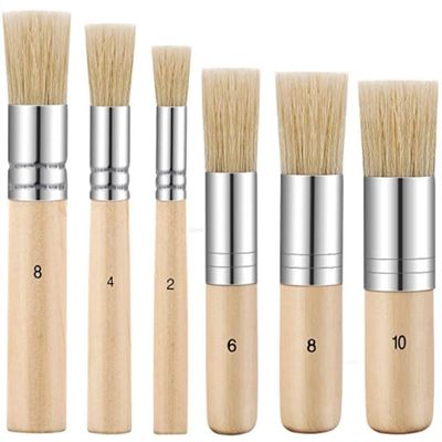 UOHLCX HBJWOV 6Pcs Wooden Handle Watercolor Painting Stencil Brush Hog Bristle Acrylic Oil Painting Brushes Student Art Supplies