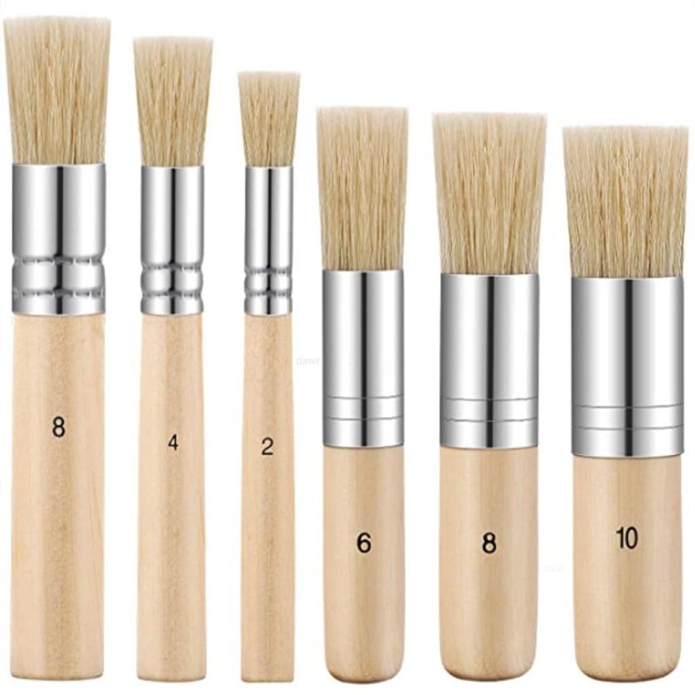 UOHLCX HBJWOV 6Pcs Wooden Handle Watercolor Painting Stencil Brush Hog Bristle Acrylic Oil Painting Brushes Student Art Supplies