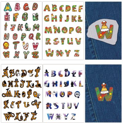 CRASPIRE 104Pcs A-Z Letters Water Soluble Embroidery Patterns Christmas Halloween Initial Alphabet Sewing Stick and Stitch A4 Transfers Fabric Stabilizers Wash Away Self Adhesive for Cloth DIY Lover