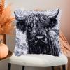 Black and White Highland Cow Latch Hook Kits Pillow DIY Crochet Yarn Printed Pillowcase Needlework Hook and Latch Kit Cushion Cover Christmas Home Sofa Decoration 43x43cm view 3