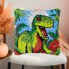 Green Dinosaur Roar Latch Hook Kits Pillow DIY Crochet Yarn Printed Pillowcase Needlework Hook and Latch Kit Cushion Cover Christmas Home Sofa Decoration 43x43cm view 3