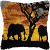 Evening Sunset Tree Elephant Scene Latch Hook Kits Pillow DIY Crochet Yarn Printed Pillowcase Needlework Hook and Latch Kit Cushion Cover Christmas Home Sofa Decoration 43x43cm view 1