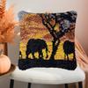 Evening Sunset Tree Elephant Scene Latch Hook Kits Pillow DIY Crochet Yarn Printed Pillowcase Needlework Hook and Latch Kit Cushion Cover Christmas Home Sofa Decoration 43x43cm view 3