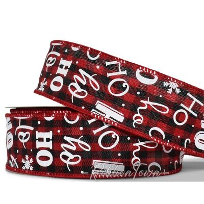 10 Yard Spool Santa Ho Christmas Red Black Buffalo Plaid Check Wired Ribbon 1.5"