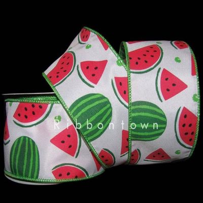 10 Yards Watermelon Pink Green Whole Slices Summer Fruit Wired Ribbon 2 1/2" W