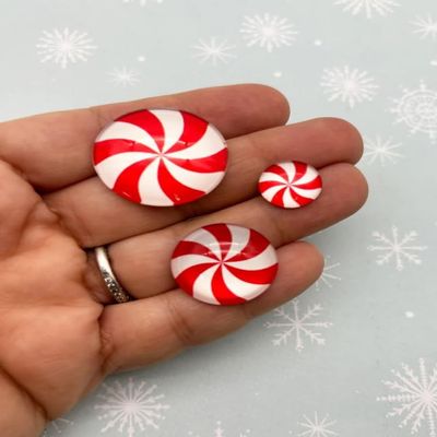 10 Red Peppermint Glass Cabochons, Red Peppermint Cabs, Christmas Cabochons, Peppermint Cabochons, Resin Embellishments, Jewelry Marking (10pcs 12mm)