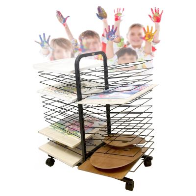 ZDMEI 30-Layer Drying Easel,Foldable Up and Down,Movable Art Drying Rack,Art School and Studio Work Storage Rack,Space Saving (Color: Black)