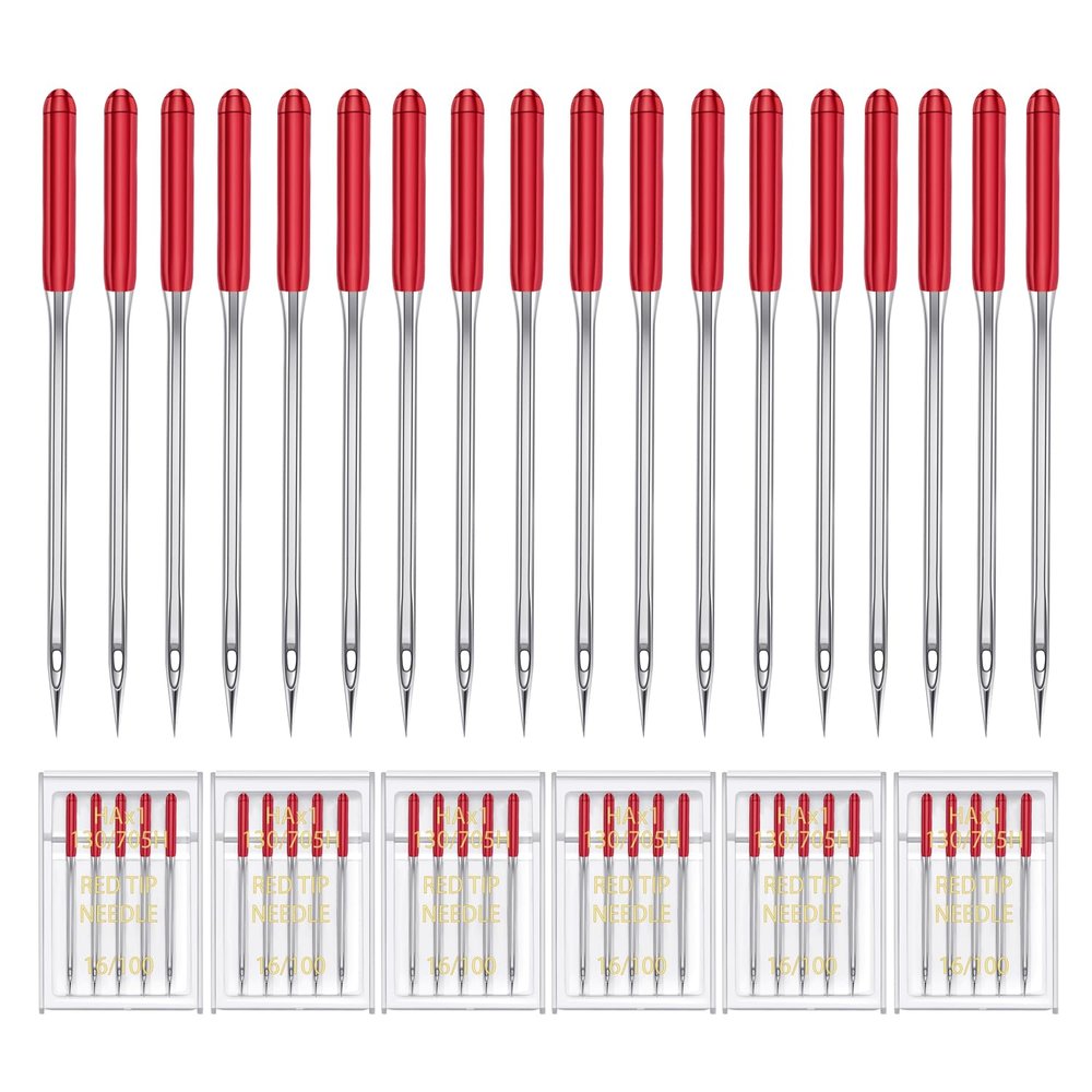 HONEYSEW 30 Pieces Sewing Machine Needles HAX1 130/705H Universal Regular Point Flat Shank Sewing Needle Compatible with Singer, Brother,Janome,Pfaff and Other Brand (Red Size 16-30PCS)
