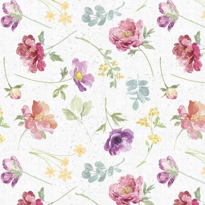 Wilmington Meadow Melody 83336 136 White Flower Toss Cotton Quilting Fabric