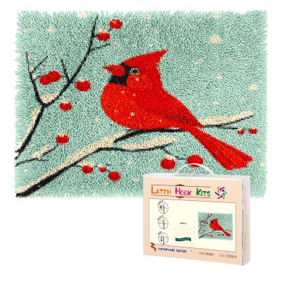 Red Cardinal on Snow Branch Tree Latch Hook Rug Kit for Adults Pre-Printed Handmade Carpet Crochet Yarn Craft DIY Hook and Latch Door Mat Tapestry Home Floor Decoration 52x38cm(2)