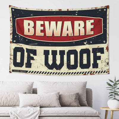 KSXS Funny Kitchen Decor Beware of Woof Tapestry Room Door Decor Funny Tapestry(100X150CM)