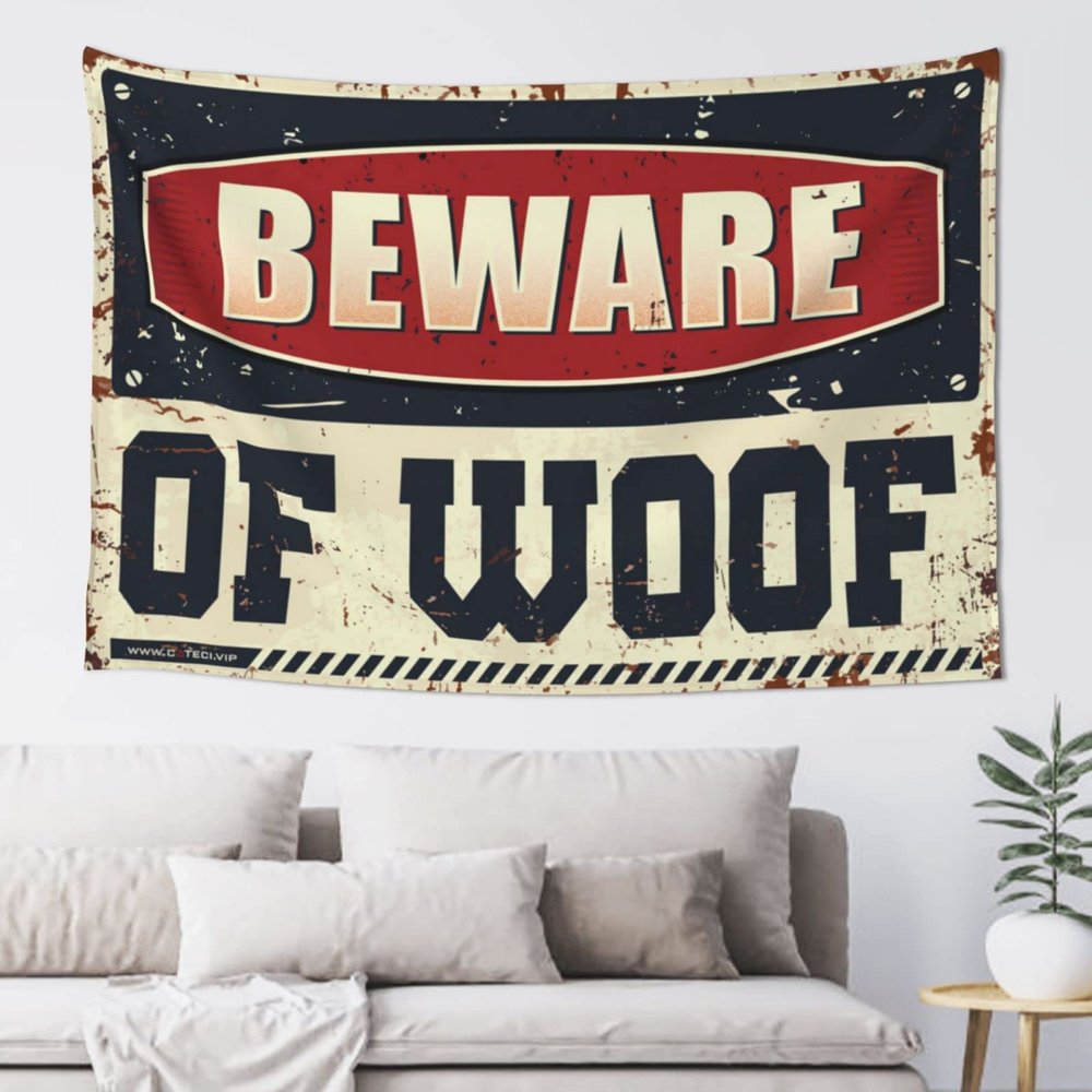 KSXS Funny Kitchen Decor Beware of Woof Tapestry Room Door Decor Funny Tapestry(100X150CM)