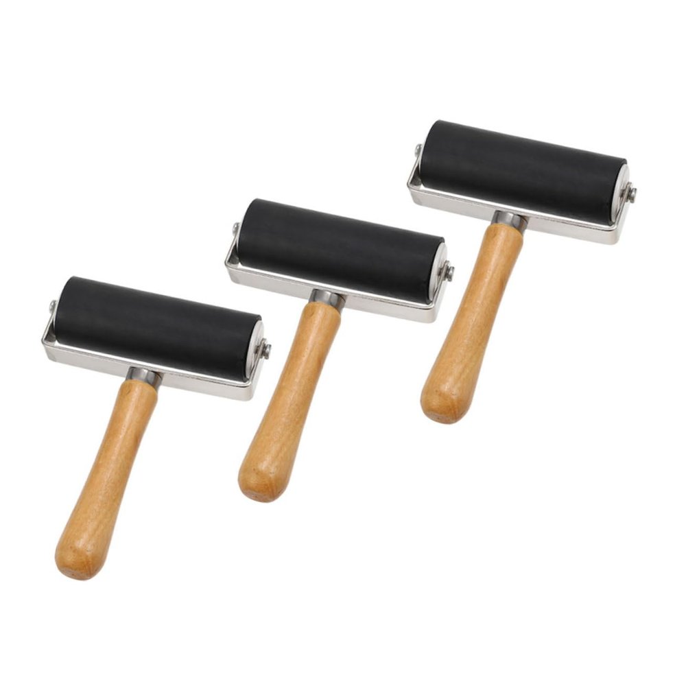 HOODANCOS 3pcs Printmaking Ink Roller Handheld Rollers for Crafting Block Stamping Painting Adhesion Smooth Black for