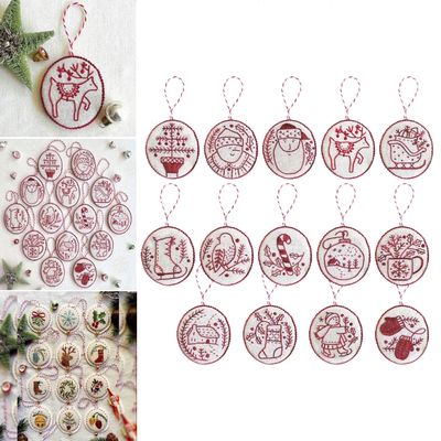 Embroidery kit,embroidery kit for beginners,christmas embroidery kits for adults,hand embroidery,Embroidery Kit Christmas Ornaments, Christmas Embroidery Kit,for Adults Beginners(Red and white embroid