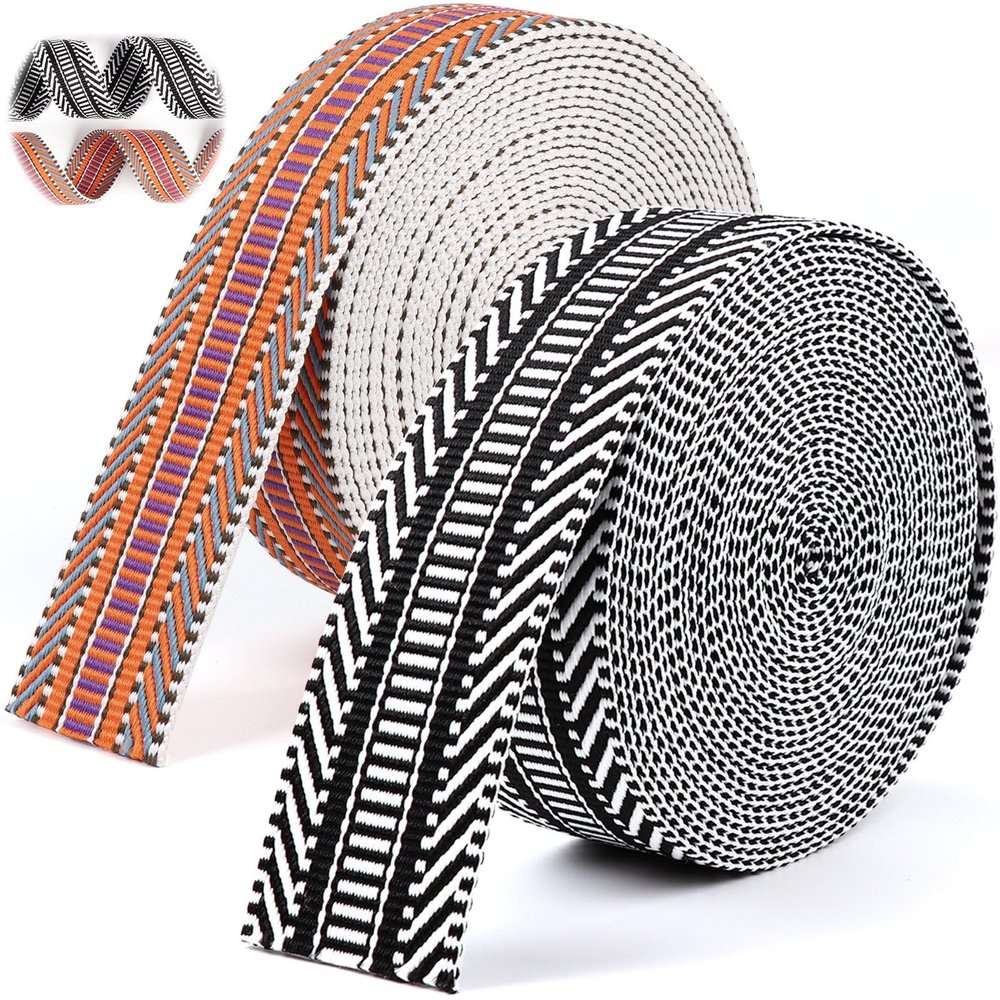 1.5 inch Belt Webbing-Straps Purse Jacquard Cotton Webbing-Nylon Webbing Seat Belt Ribbon Polyester Webbing for Crafts Pet Collars Backpack Belt (5yard Black+5yard Orange)